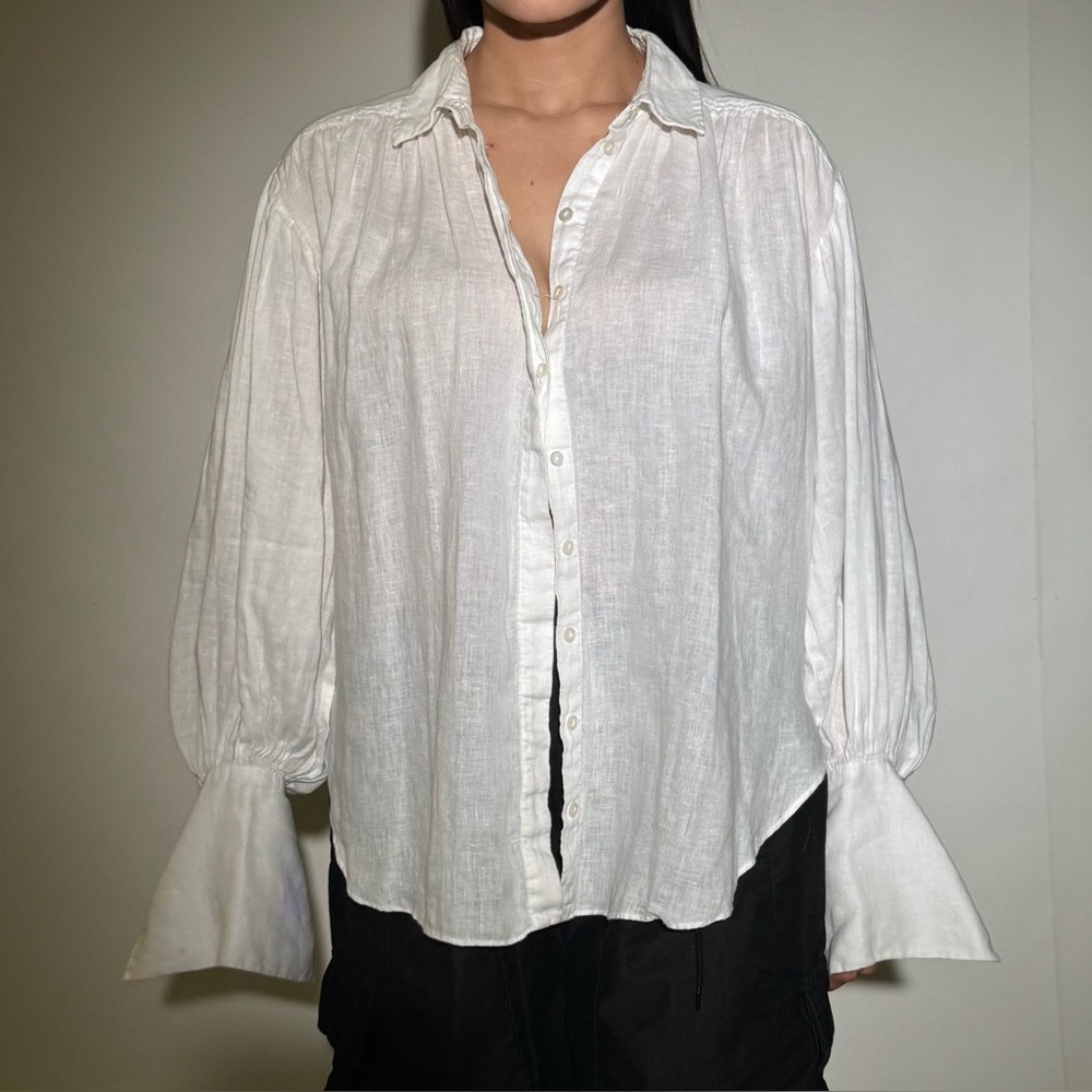 Shona Joy Lola Linen Balloon Sleeve Shirt in Rice
